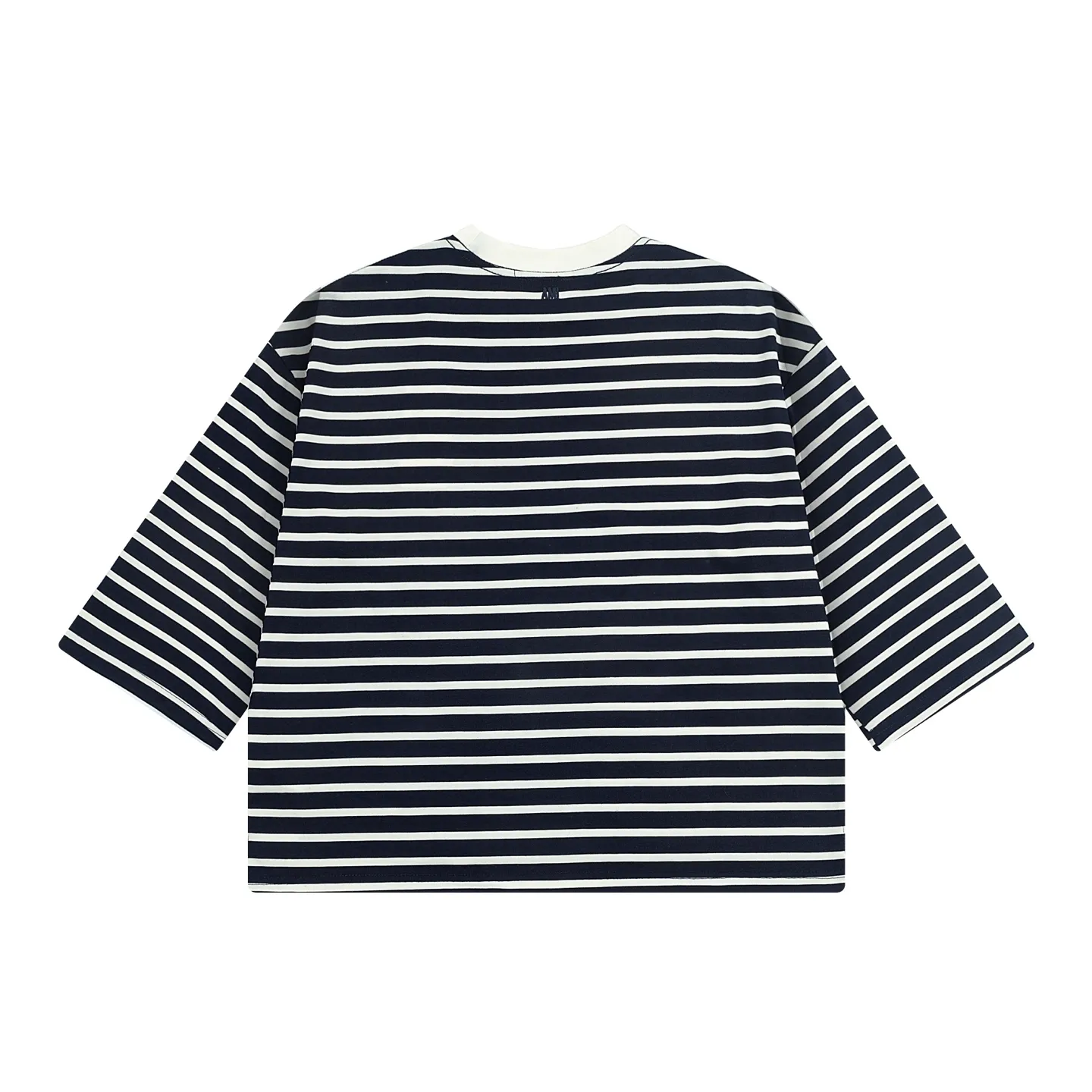 1231# AMI PARIS 25SS new letter LOGO small label striped loose and versatile casual three-quarter sleeve short-sleeved T-shirt logo round neck 240g pure cotton fabric loose short style Color: Orchidma Apricot S-XL