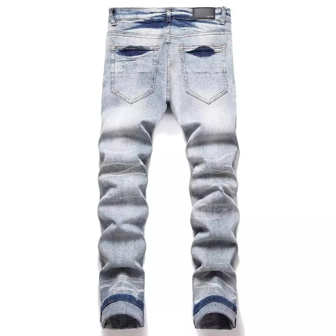 #M77 P168💰 AMIRI patch embroidery jeans trousers AMIRI high street basic ripped tight elastic jeans trousers amiri brand jeans break the production process and cutting of the original jeans, the fabrics are softer and more comfortable Hand-sewn collar label Customized logo buttons Genuine leather tag Color: Picture color Size: 30-32-34-36