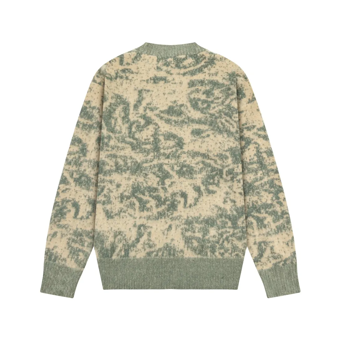 A8172# Ami Paris 2024 autumn and winter new designer floral jacquard knitted round neck seahorse and alpaca sweater for men and women. Color: blue and white porcelain. Size S-XL