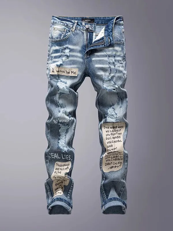 P246 💰 (Top version) AMIRI popular high street jeans slim fit stretch washed knife cut trousers for men. AMIRI amiri is transliterated as Emil, which is the name of the founder. Mike Amiri, the founder of amiri, grew up in Los Angeles, USA. He was influenced by local street culture and Punk Rock since childhood, so he founded the amiri brand named after himself. A variety of trendy clothing meets the needs of different fashion players. Amiri clothing has novel and unique styles and is a well-known street brand in the United States. The styles and styles of many clothes are loved by many street photographers. The various clothing styles meet the dressing needs of different people, show their unique temperament, and show the trend of dressing. amiri's jeans are relatively famous. Not only do they have many styles, but the quality of the jeans is also very good. Many celebrities have also worn amiri brand jeans. Color: Picture color Size: 28, 30, 32, 34, 36 28 30 32 34 36 Waist 71 76 81 86 91 Qianlang 26.5 27.5 28.5 29.5 30.5 Hou Lang 37 38 39 40 41 Foot 14 14.8 15.6 16.4 17.2 Foreign Minister 100 102 104 106 107