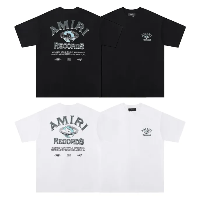 Style number: 699 P120 Fabric: 260g double yarn AMIRI 2025 spring and summer new logo round neck T-shirt high street unisex style loose classic letter short sleeves Color: White Black Size: S M L XL