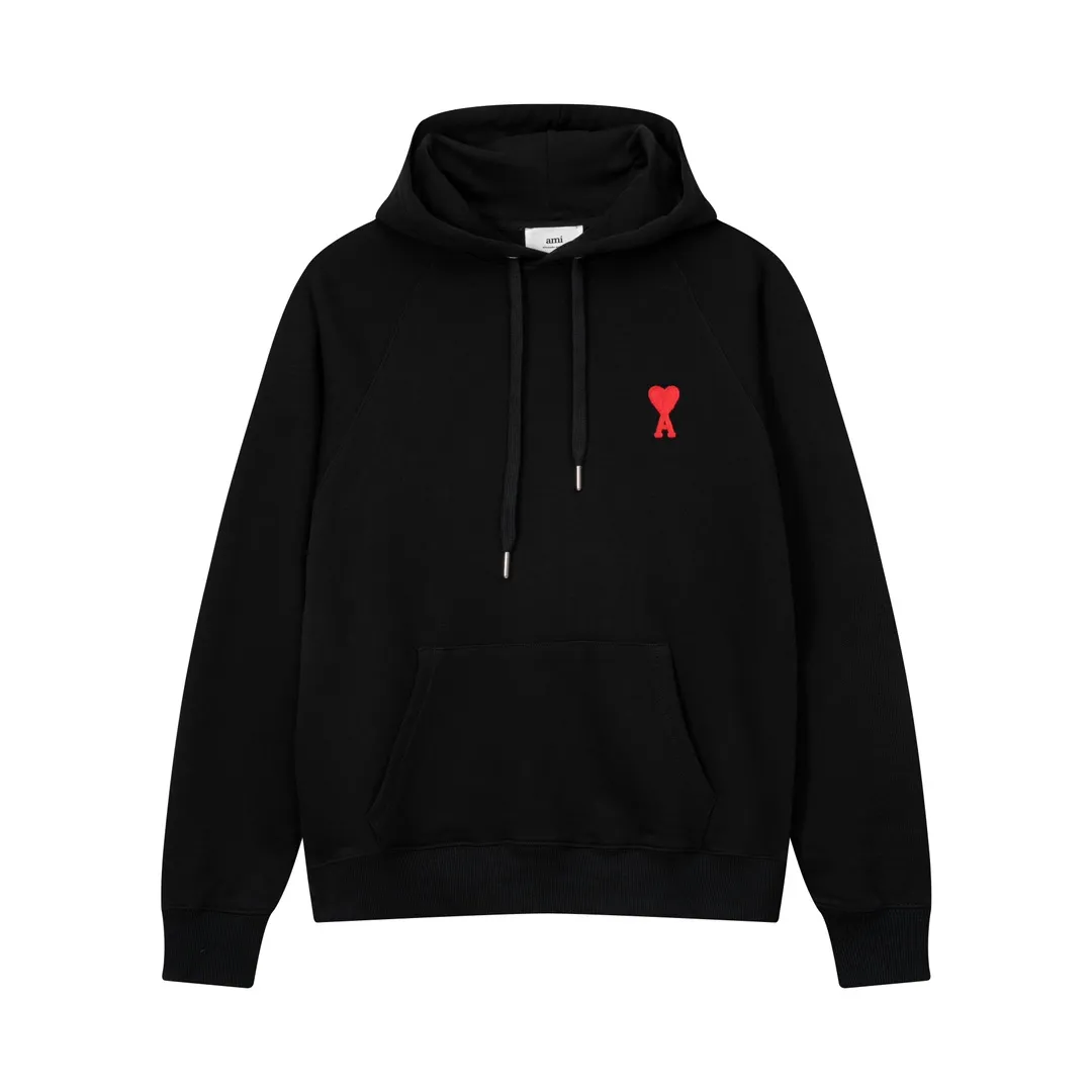 635# AMI Paris 2023 new product love towel embroidered raglan hooded sweatshirt, custom-made 400g pure cotton fabric, same style for men and women. Color: black, white, candy pink, sky blue, floral gray, vanilla apricot, orchid. Size: S-XL