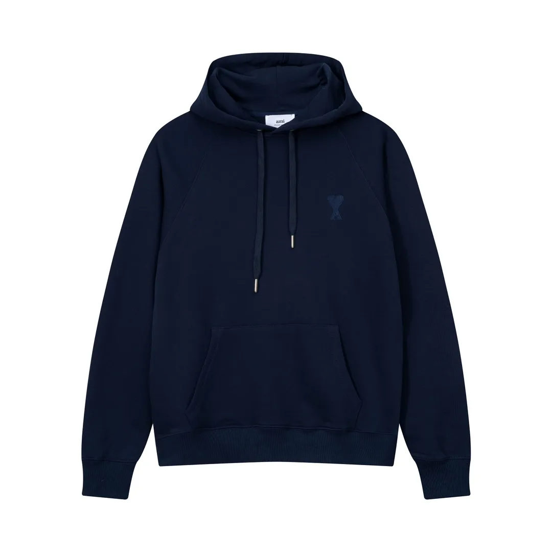 635# AMI Paris 2023 new product love towel embroidered raglan hooded sweatshirt, custom-made 400g pure cotton fabric, same style for men and women. Color: black, white, candy pink, sky blue, floral gray, vanilla apricot, orchid. Size: S-XL