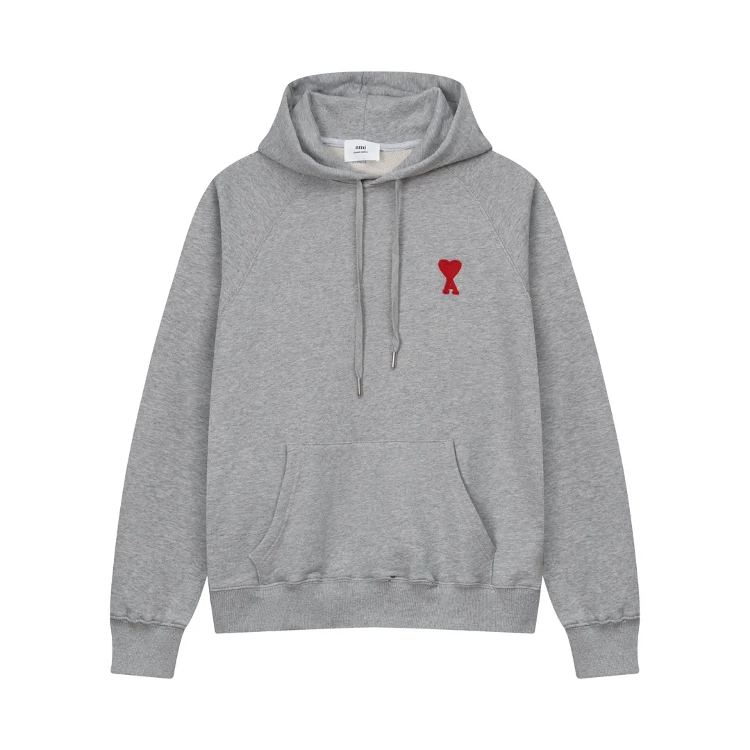 635# AMI Paris 2023 new product love towel embroidered raglan hooded sweatshirt, custom-made 400g pure cotton fabric, same style for men and women. Color: black, white, candy pink, sky blue, floral gray, vanilla apricot, orchid. Size: S-XL
