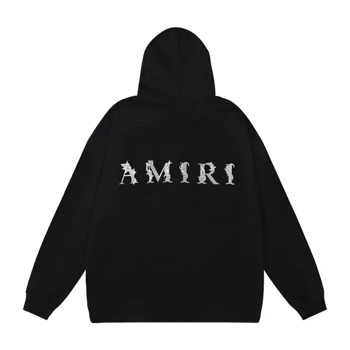 Style number: 880 P220 Fabric: 360g pure cotton terry sweatshirt AMIRI 2025 autumn and winter new logo hooded terry sweatshirt high street unisex loose classic letter jacket Color: black Size: S M L XL