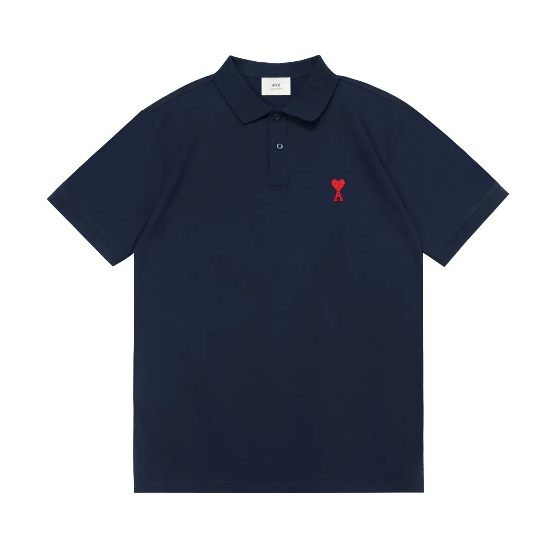 🅿️190 ami 2025 new love embroidered logo couple style casual polo shirt ·Customized pique cotton fabric ·Imported Tajima machine embroidery technology ·Collar label, hangtag, main mark and three labels complete Color: dark blue Size: M-XXXL