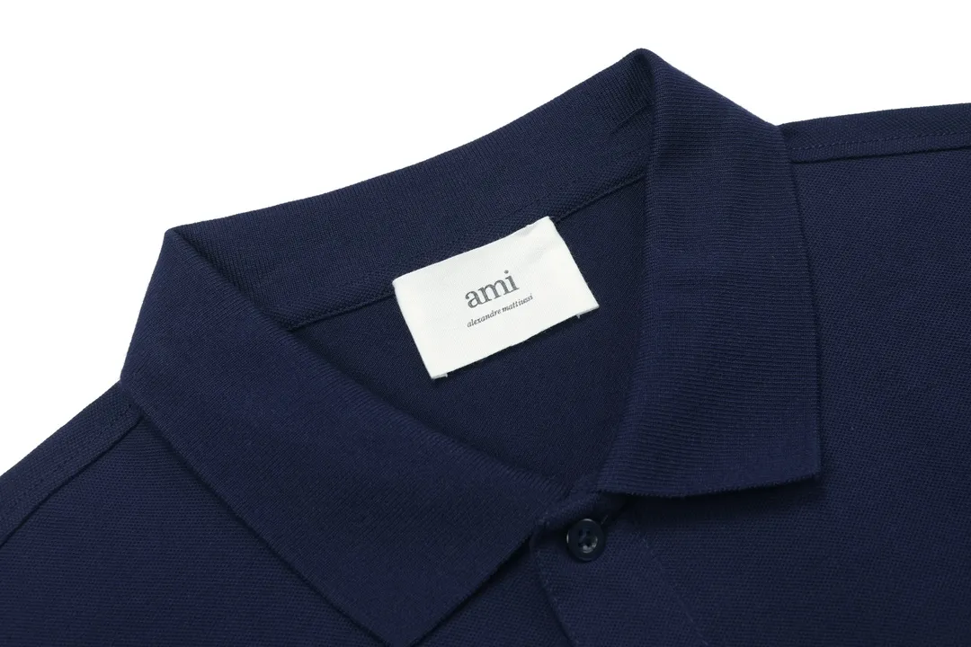 🅿️190 ami 2025 new love embroidered logo couple style casual polo shirt ·Customized pique cotton fabric ·Imported Tajima machine embroidery technology ·Collar label, hangtag, main mark and three labels complete Color: dark blue Size: M-XXXL
