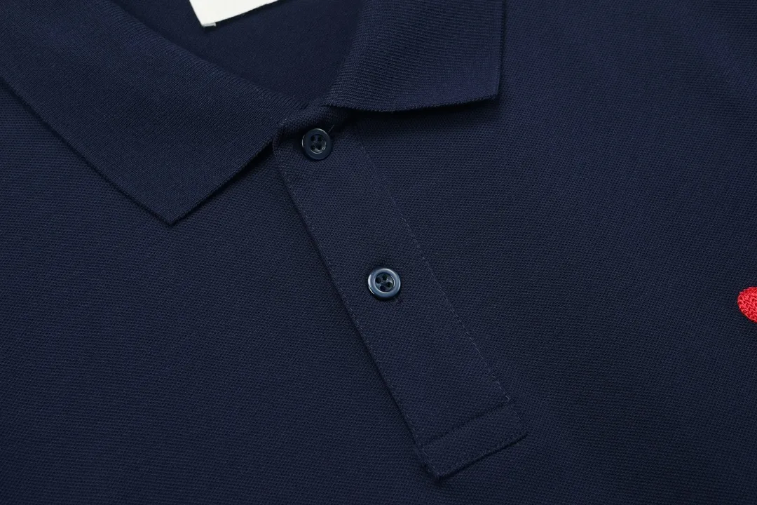 🅿️190 ami 2025 new love embroidered logo couple style casual polo shirt ·Customized pique cotton fabric ·Imported Tajima machine embroidery technology ·Collar label, hangtag, main mark and three labels complete Color: dark blue Size: M-XXXL