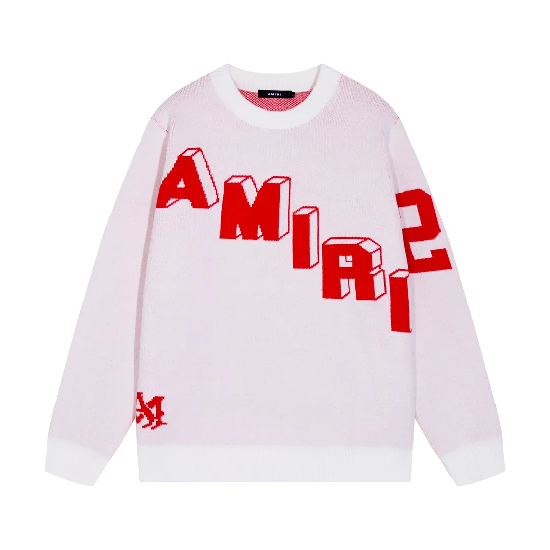 P188 💰 AMIRI 2024 new sweater with 22 letters large logo on the back Color: off-white Size: S M L