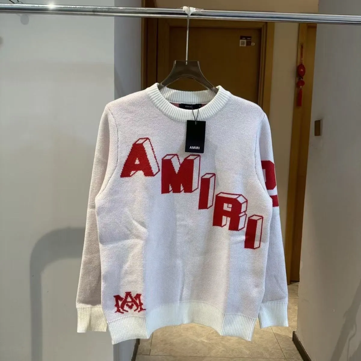 P188 💰 AMIRI 2024 new sweater with 22 letters large logo on the back Color: off-white Size: S M L