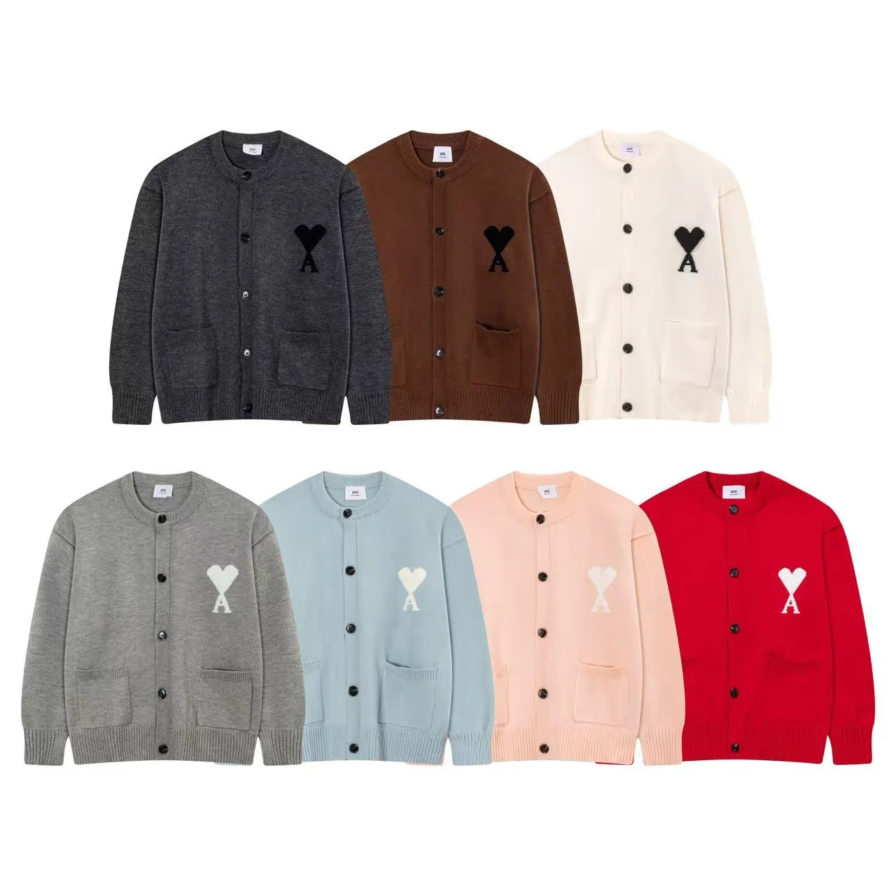 AMI Paris 2025 autumn and winter new product ADC Merino love alpaca blended soft and waxy knitted cardigan round neck cloud sweater pocket coat Oversize version for men and women Color: White Apricot Tianlan Light Pink Light Gray Dark Gray Brown Red Size: S-XL
