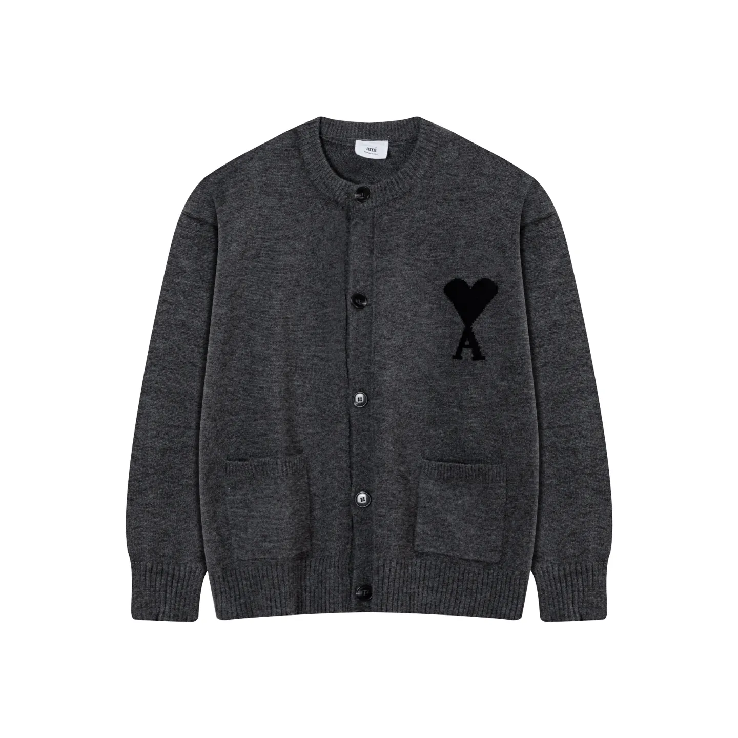 AMI Paris 2025 autumn and winter new product ADC Merino love alpaca blended soft and waxy knitted cardigan round neck cloud sweater pocket coat Oversize version for men and women Color: White Apricot Tianlan Light Pink Light Gray Dark Gray Brown Red Size: S-XL