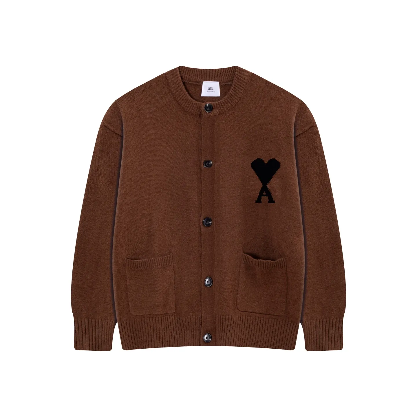 AMI Paris 2025 autumn and winter new product ADC Merino love alpaca blended soft and waxy knitted cardigan round neck cloud sweater pocket coat Oversize version for men and women Color: White Apricot Tianlan Light Pink Light Gray Dark Gray Brown Red Size: S-XL