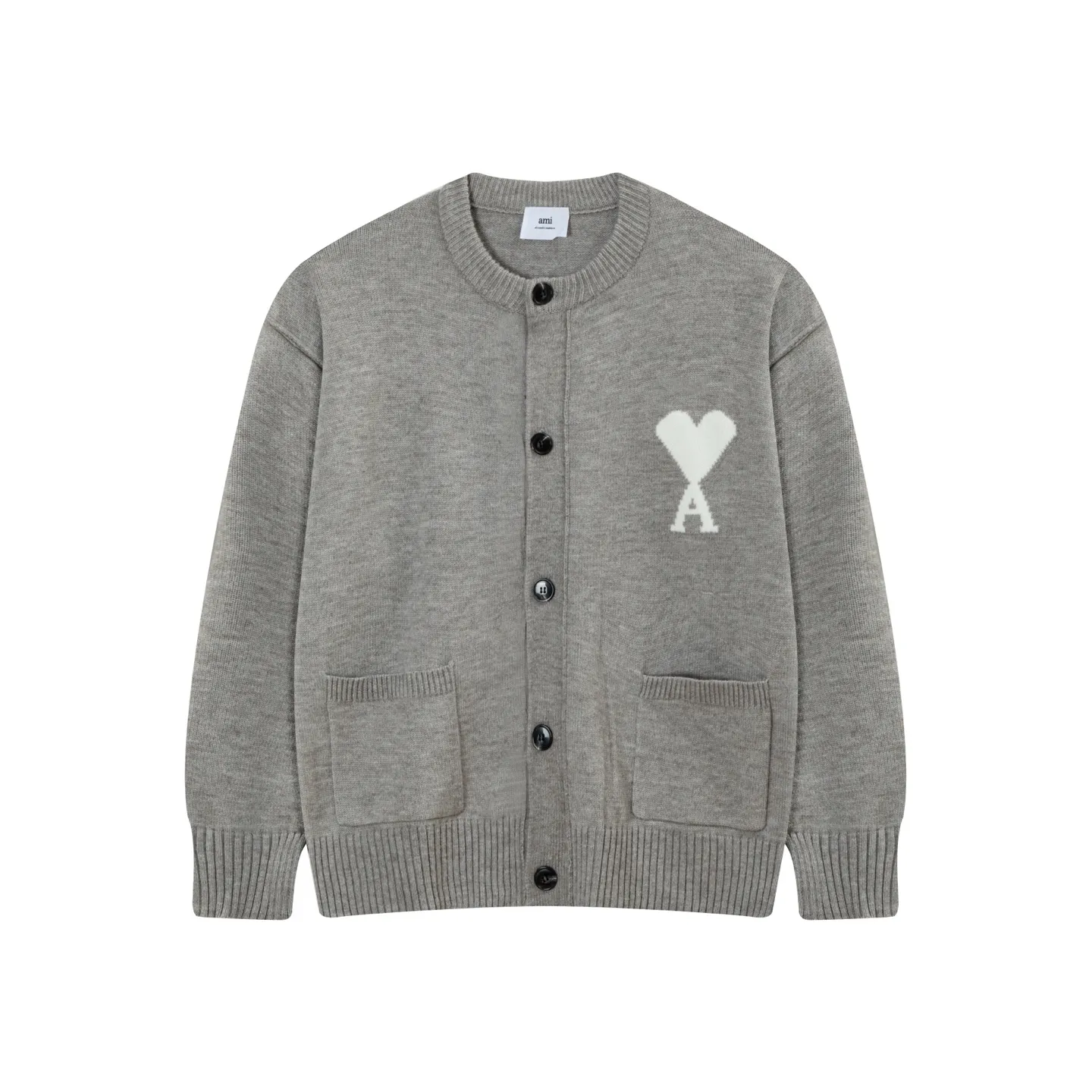 AMI Paris 2025 autumn and winter new product ADC Merino love alpaca blended soft and waxy knitted cardigan round neck cloud sweater pocket coat Oversize version for men and women Color: White Apricot Tianlan Light Pink Light Gray Dark Gray Brown Red Size: S-XL