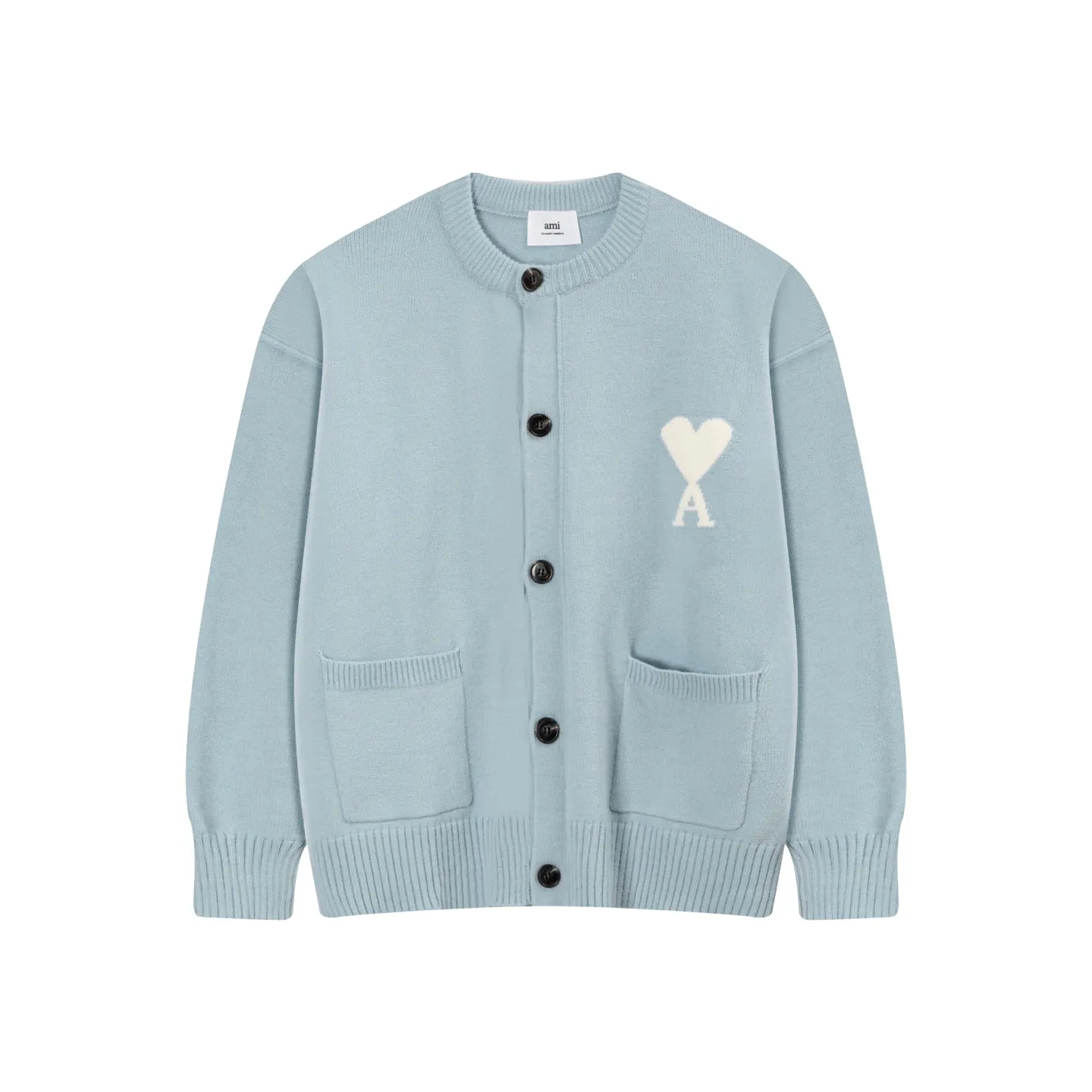 AMI Paris 2025 autumn and winter new product ADC Merino love alpaca blended soft and waxy knitted cardigan round neck cloud sweater pocket coat Oversize version for men and women Color: White Apricot Tianlan Light Pink Light Gray Dark Gray Brown Red Size: S-XL