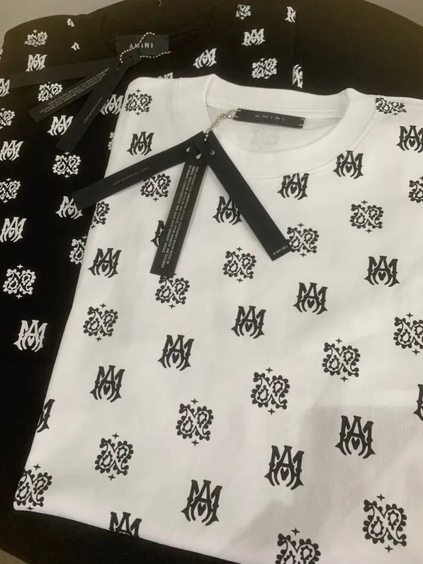 688 model P126 AMIRI real shot black white blue hanging shot S. M. L. XL details