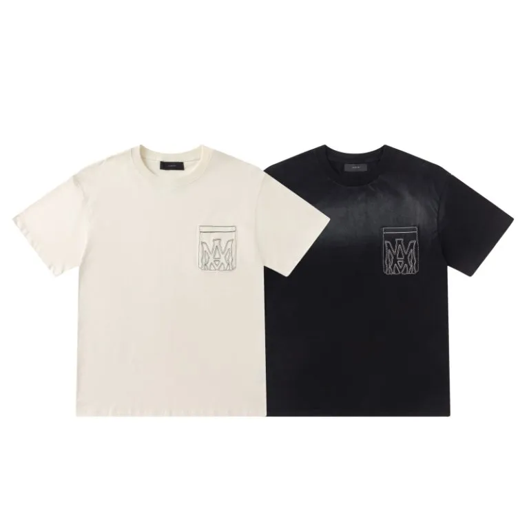 P170 8066#AMIRI pocket embroidery washed LOGO, color: beige, black, size: S M L XL