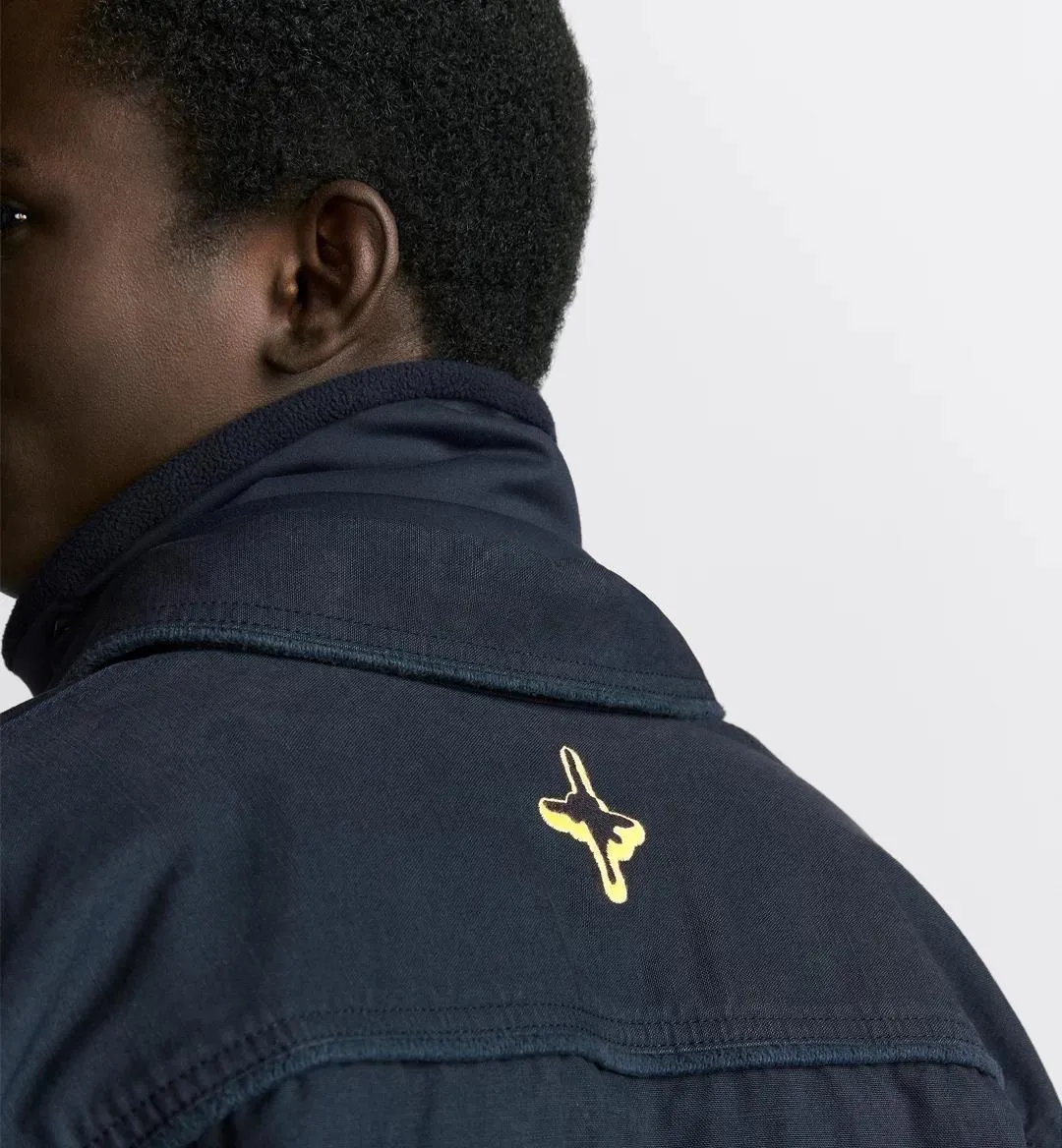 Upper body picture DIOR AND LEWIS HAMILTON navy blue cotton denim jacket shirt