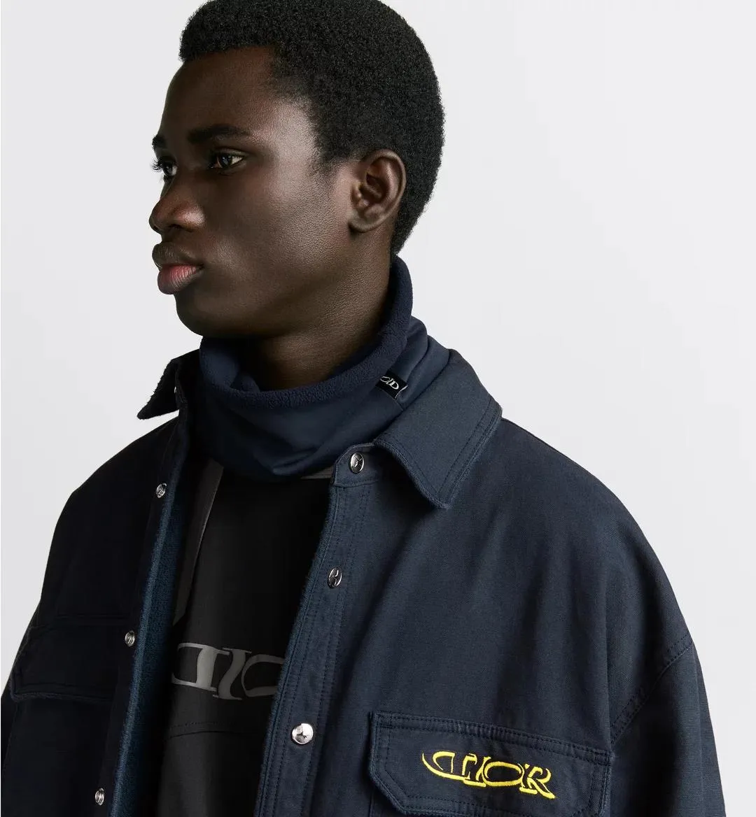 Upper body picture DIOR AND LEWIS HAMILTON navy blue cotton denim jacket shirt
