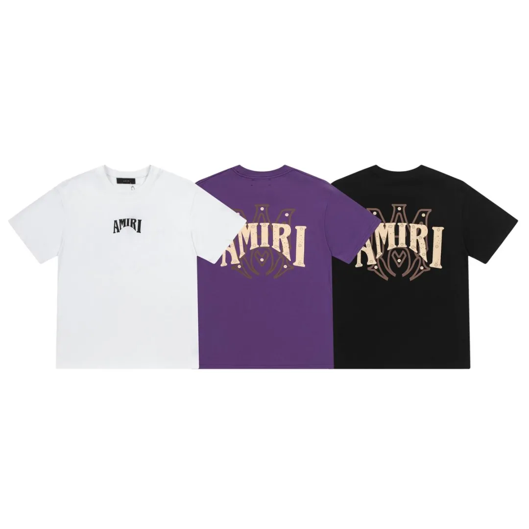 8022#P144amiri suede foam printed logo, made of 300g weight fabric, color: black, white, grape purple. Size: S M L XL