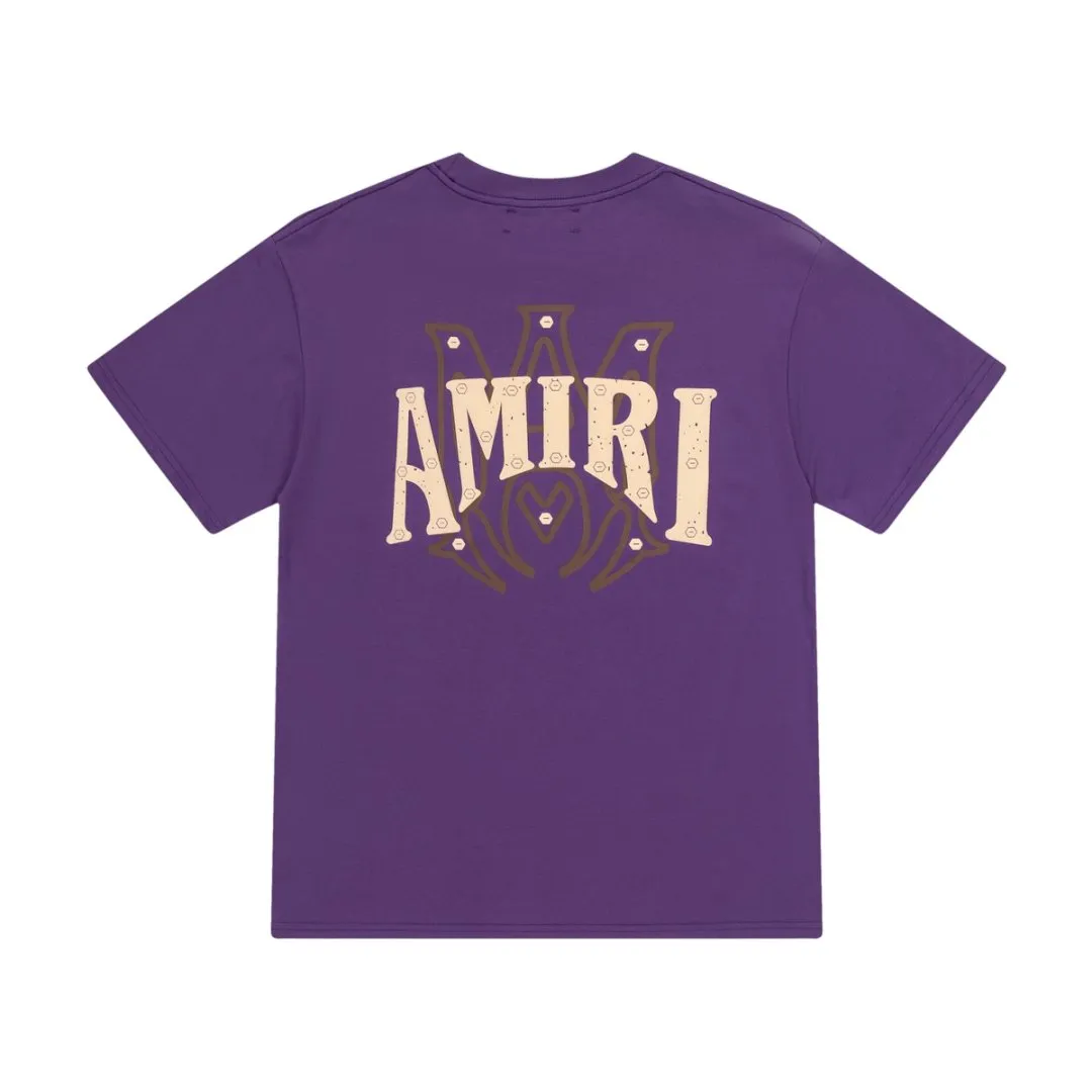 8022#P144amiri suede foam printed logo, made of 300g weight fabric, color: black, white, grape purple. Size: S M L XL