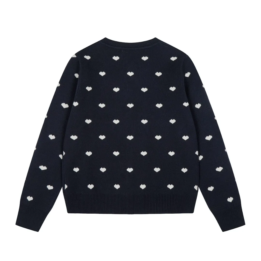 Ami/Ami's new jacquard love-printed goddess style must-have autumn and winter knitted cardigan small jacket Size: S-XL Color: White red heart Black red heart Red white heart Milky apricot purple heart Navy blue white heart Pink red heart