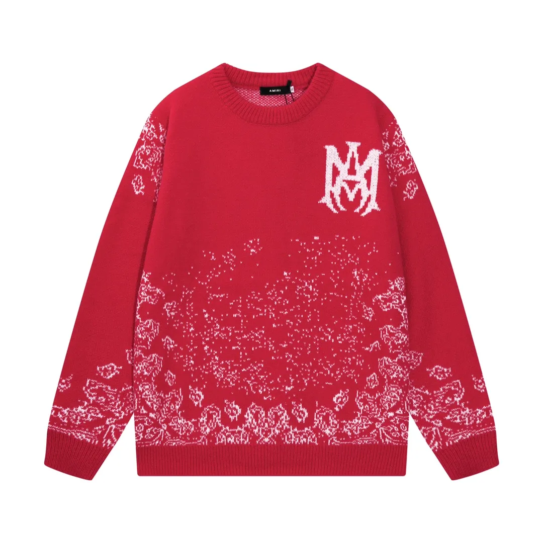 P280 AMIRI new style neckline personalized logo embroidered jacquard seahorse wool sweater Color: Red Black Size: S M L XL XXL