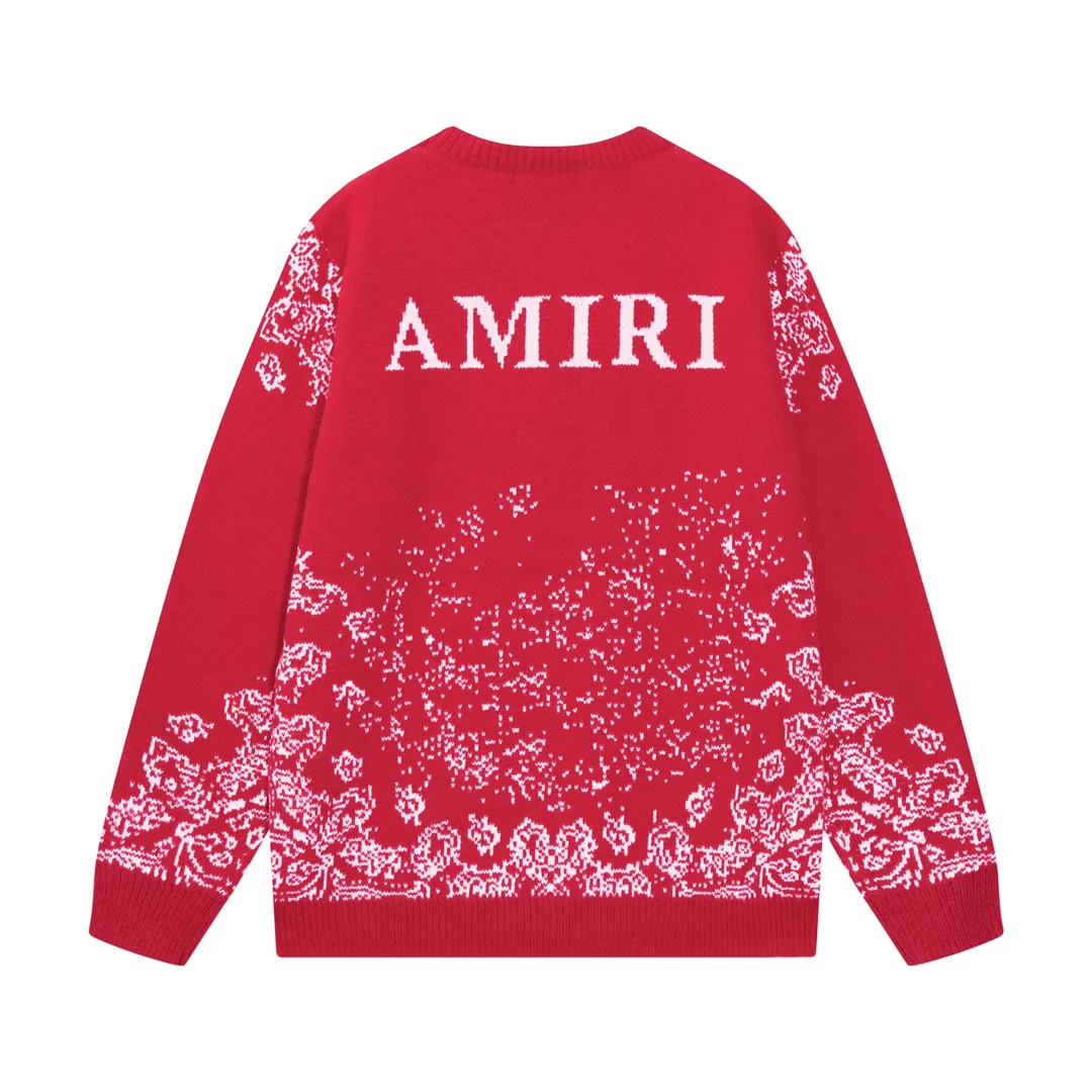 P280 AMIRI new style neckline personalized logo embroidered jacquard seahorse wool sweater Color: Red Black Size: S M L XL XXL