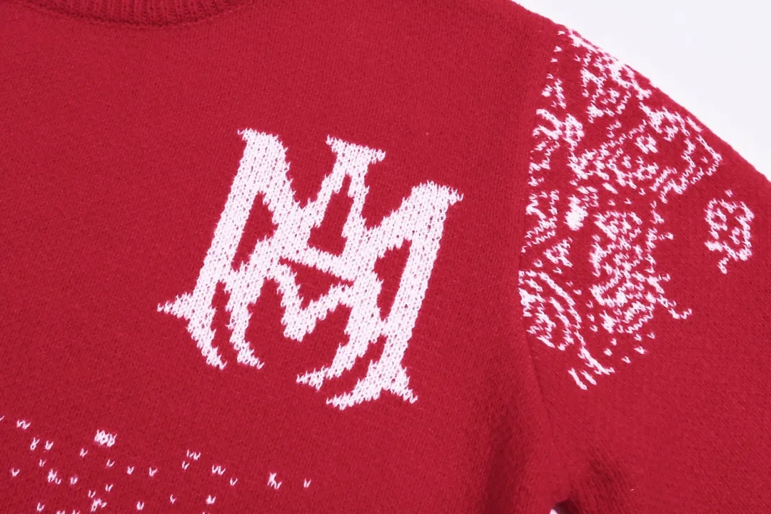 P280 AMIRI new style neckline personalized logo embroidered jacquard seahorse wool sweater Color: Red Black Size: S M L XL XXL