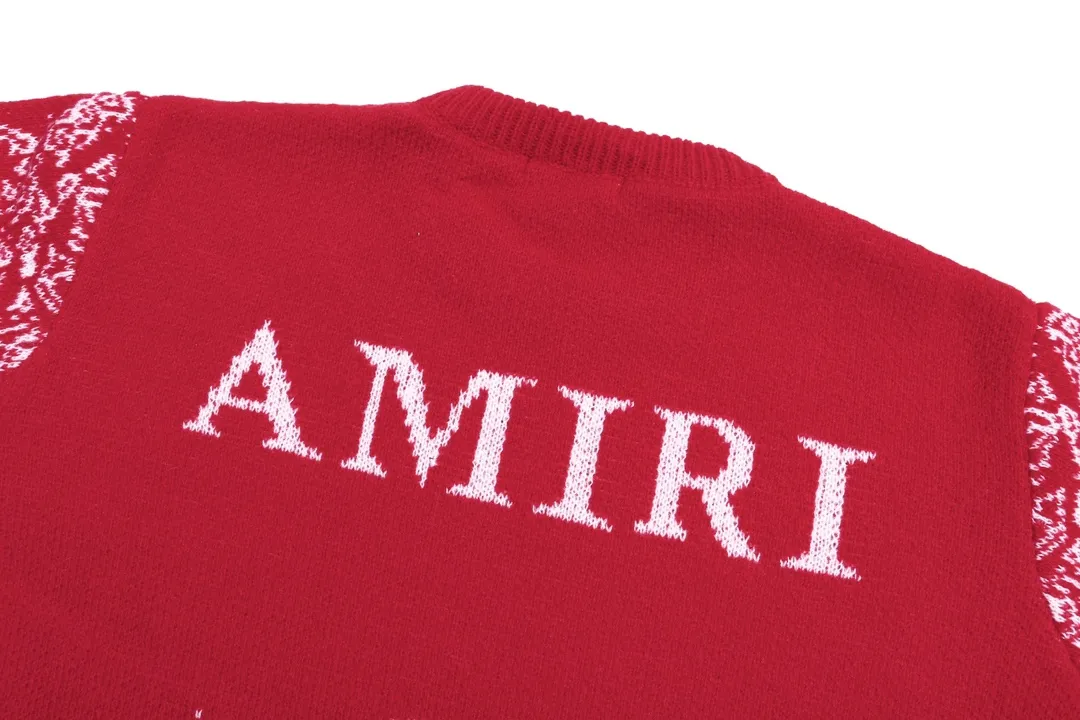 P280 AMIRI new style neckline personalized logo embroidered jacquard seahorse wool sweater Color: Red Black Size: S M L XL XXL