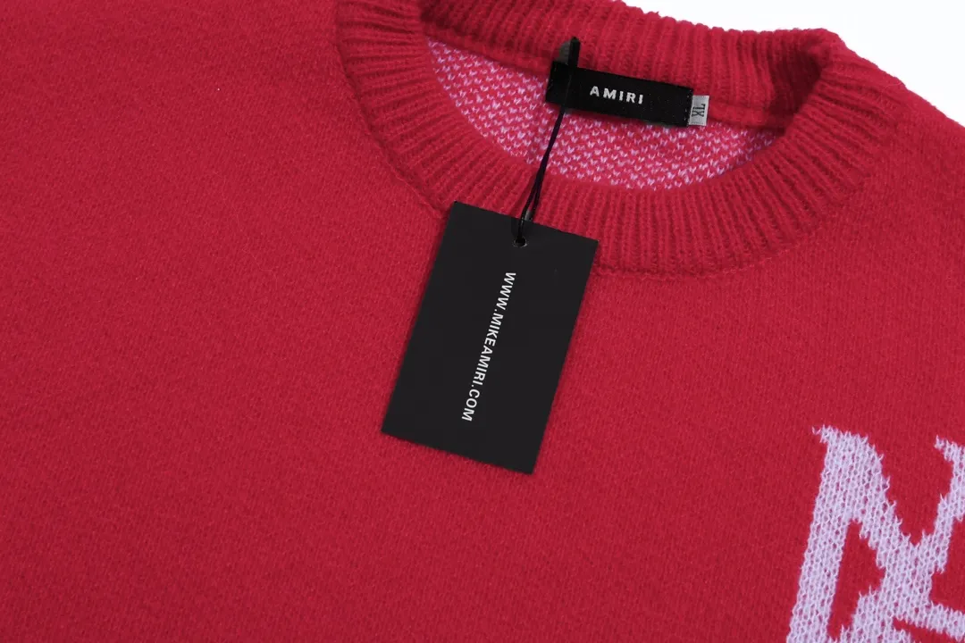 P280 AMIRI new style neckline personalized logo embroidered jacquard seahorse wool sweater Color: Red Black Size: S M L XL XXL