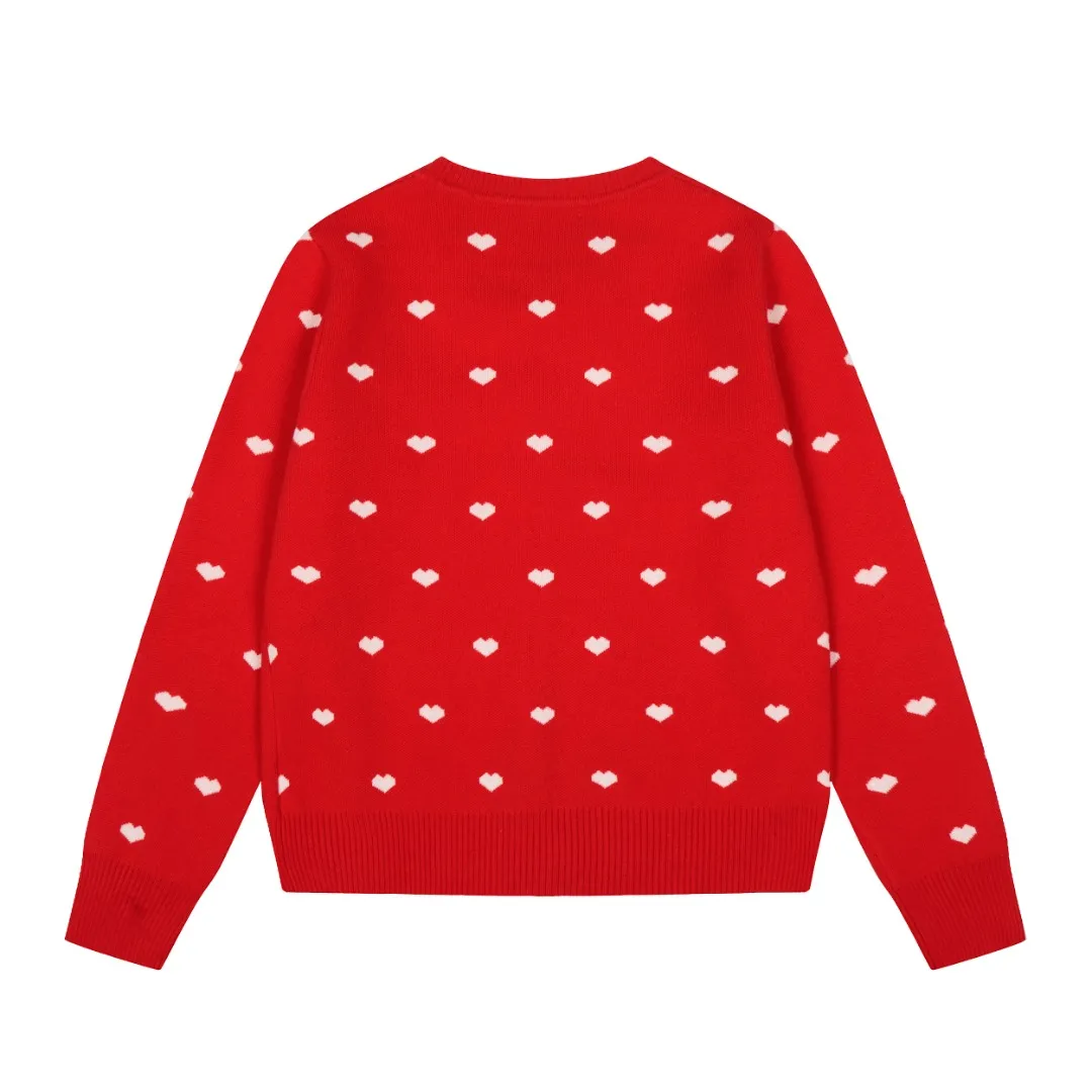 Ami/Ami's new jacquard love-printed goddess style must-have autumn and winter knitted cardigan small jacket Size: S-XL Color: White red heart Black red heart Red white heart Milky apricot purple heart Navy blue white heart Pink red heart