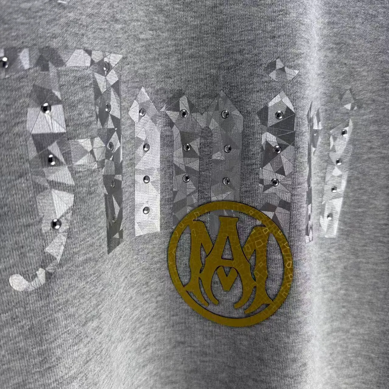 P210 AMIRI* 2025 autumn and winter new round neck sweatshirt 400g terry cotton letter logo three-dimensional thick plate glue ➕ metal diamond Color: Black White Gray Purple Size: S M L XL XXL