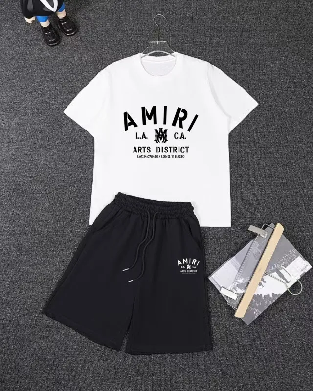 P280 AMIRI spring and summer short-sleeved suit, Xinjiang long-staple cotton short-sleeved + pure cotton terry shorts, a fusion of top elements, trendy men's fashion, unparalleled in terms of upper body comfort, it can be said to be a must-have set for summer. Size: S M L