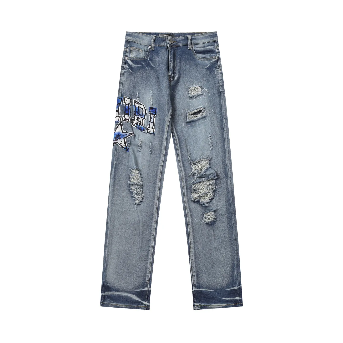 P280 AMIRI 25ss patch embroidery jeans trousers AMIRI high street basic ripped loose casual versatile jeans trousers amiri brand jeans break the production process and cutting of the original jeans, the fabrics are softer and more comfortable Hand-sewn collar label Customized logo buttons Genuine leather tag Color: Picture color Code number: 28-36
