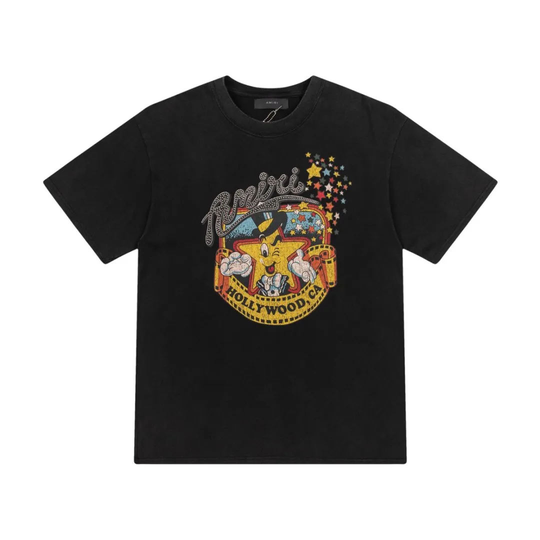 8012#P150amiri washed cracked printed logo, made of 300g fabric, color: black, dawn silver. Size: S M L XL