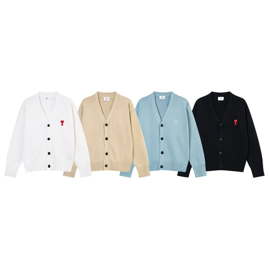 P180 A8116# AMI Paris 2023 New Arrival Love Towel Embroidered Cardigan Sweater Single Piece M Size 0g Oversize Version Same Style for Men and Women Color: Black White Sky Blue Vanilla Apricot Code Number: S-XL P150
