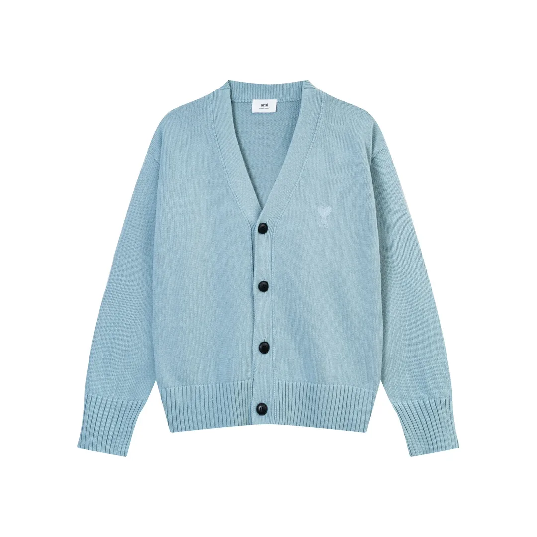 P180 A8116# AMI Paris 2023 New Arrival Love Towel Embroidered Cardigan Sweater Single Piece M Size 0g Oversize Version Same Style for Men and Women Color: Black White Sky Blue Vanilla Apricot Code Number: S-XL P150