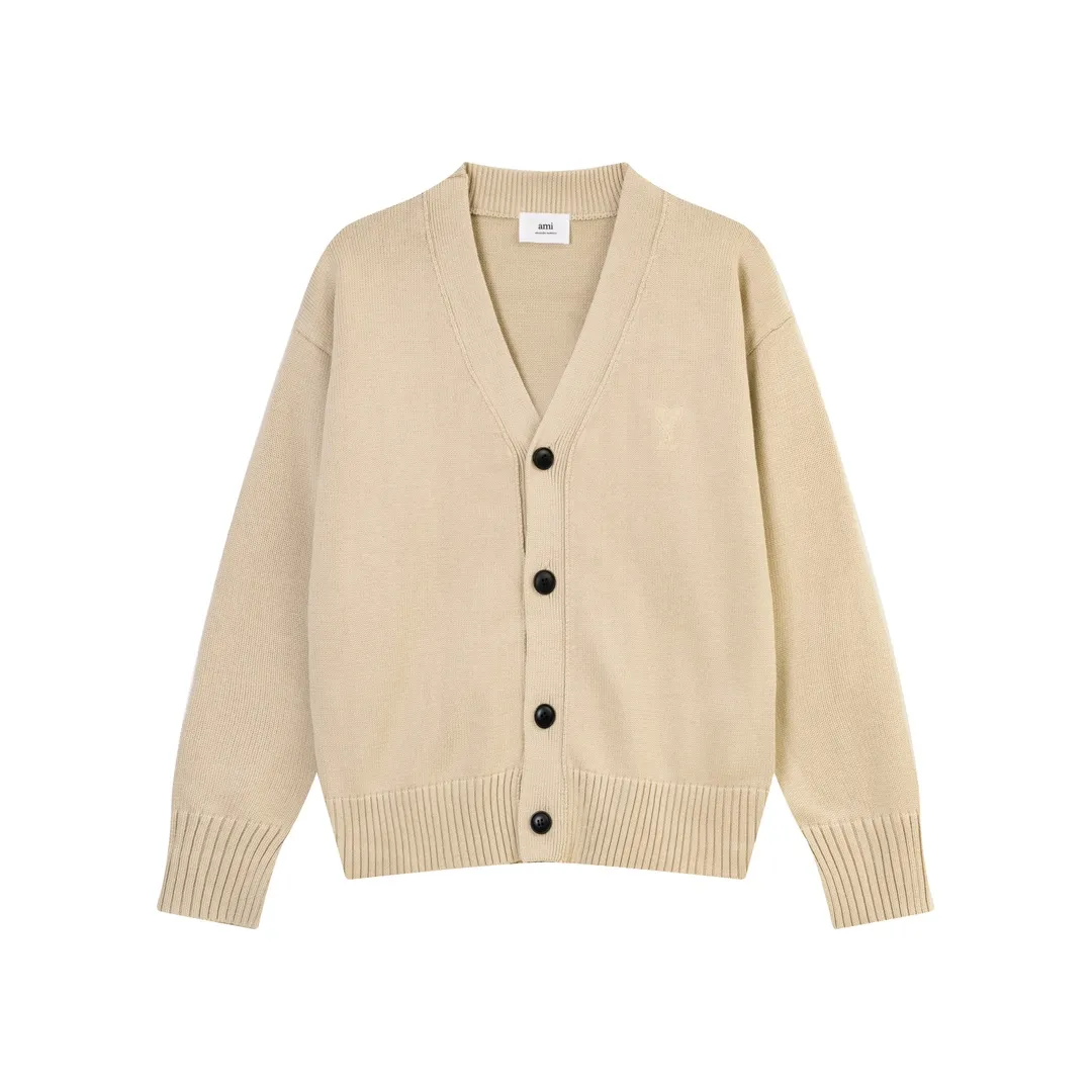P180 A8116# AMI Paris 2023 New Arrival Love Towel Embroidered Cardigan Sweater Single Piece M Size 0g Oversize Version Same Style for Men and Women Color: Black White Sky Blue Vanilla Apricot Code Number: S-XL P150