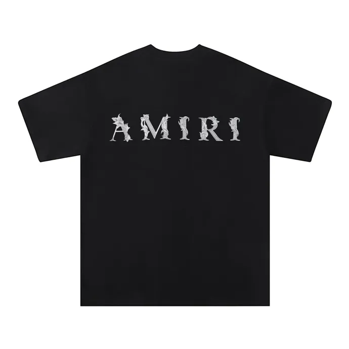 Style number: 695 P120 Fabric: 260g double yarn AMIRI 2025 spring and summer new logo round neck T-shirt high street unisex style loose classic letter short sleeves Color: White Black Size: S M L XL