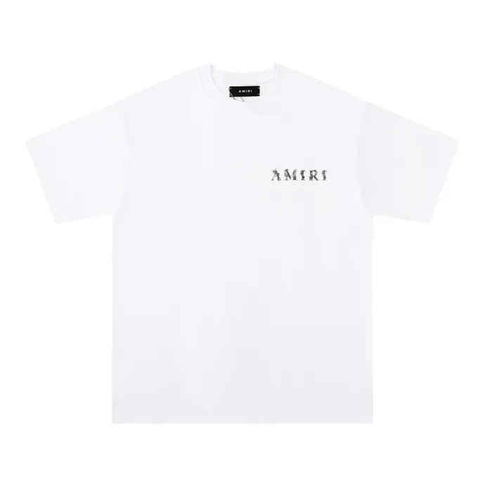 Style number: 695 P120 Fabric: 260g double yarn AMIRI 2025 spring and summer new logo round neck T-shirt high street unisex style loose classic letter short sleeves Color: White Black Size: S M L XL