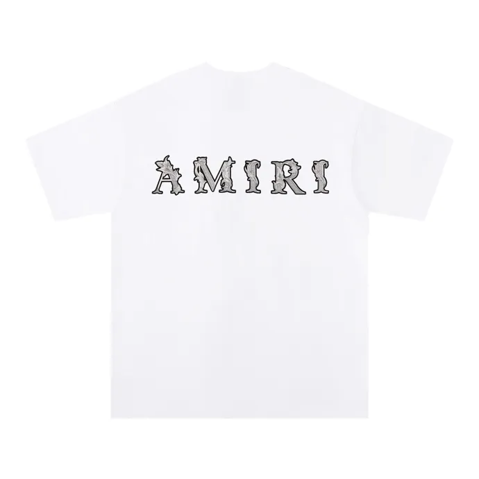 Style number: 695 P120 Fabric: 260g double yarn AMIRI 2025 spring and summer new logo round neck T-shirt high street unisex style loose classic letter short sleeves Color: White Black Size: S M L XL