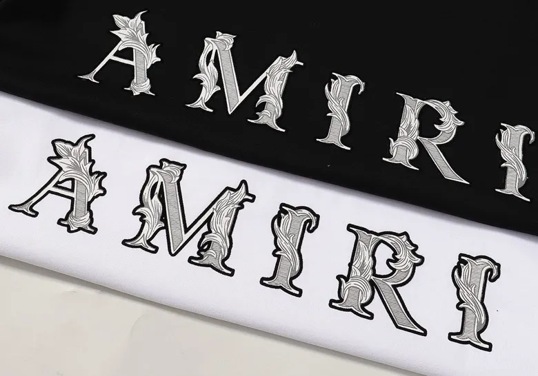 Style number: 695 P120 Fabric: 260g double yarn AMIRI 2025 spring and summer new logo round neck T-shirt high street unisex style loose classic letter short sleeves Color: White Black Size: S M L XL