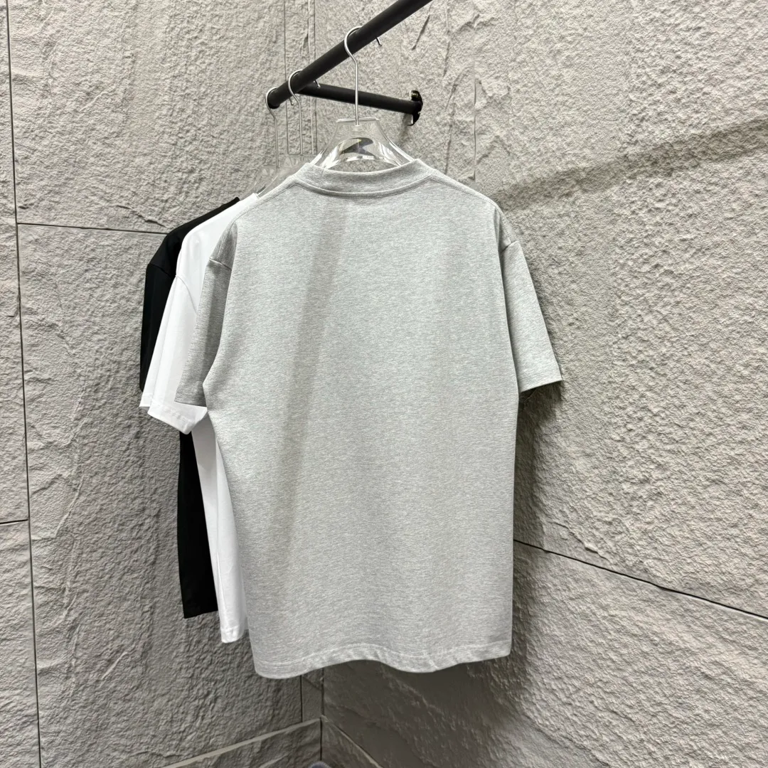 🅿️180 Ami* love embroidery 2025 spring and summer new style Hollow love A embroidered with personalized letters Customized double yarn plain cotton fabric Short-sleeved T-shirt Same style for men and women Color: white floral gray black Size: S (90-130 pounds) M (120-150 pounds) L (140-165 pounds) XL (160-180 pounds) XXL (180-210 pounds)
