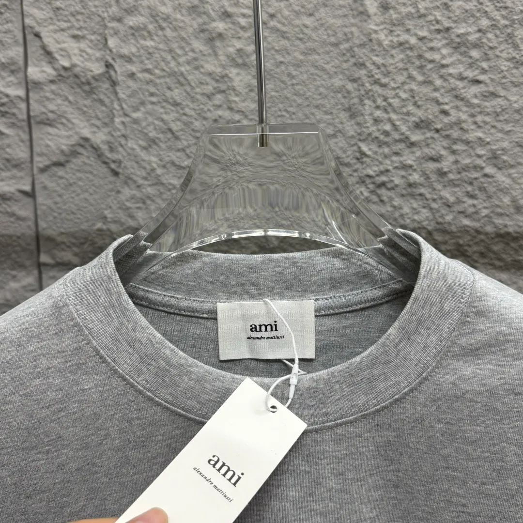 🅿️180 Ami* love embroidery 2025 spring and summer new style Hollow love A embroidered with personalized letters Customized double yarn plain cotton fabric Short-sleeved T-shirt Same style for men and women Color: white floral gray black Size: S (90-130 pounds) M (120-150 pounds) L (140-165 pounds) XL (160-180 pounds) XXL (180-210 pounds)