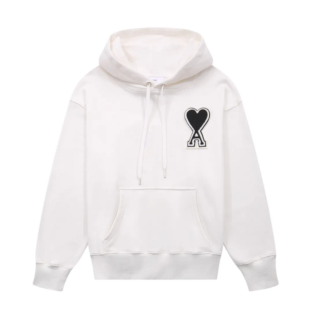 CY610#ami Alexandre Mattiussi21SS embroidered red heart solid color big heart hooded peach heart sweatshirt, same style for men and women, 10S thickened cotton sweatshirt 380G terry fabric, color: black, white, gray, red, green, pink. Size: S-XL