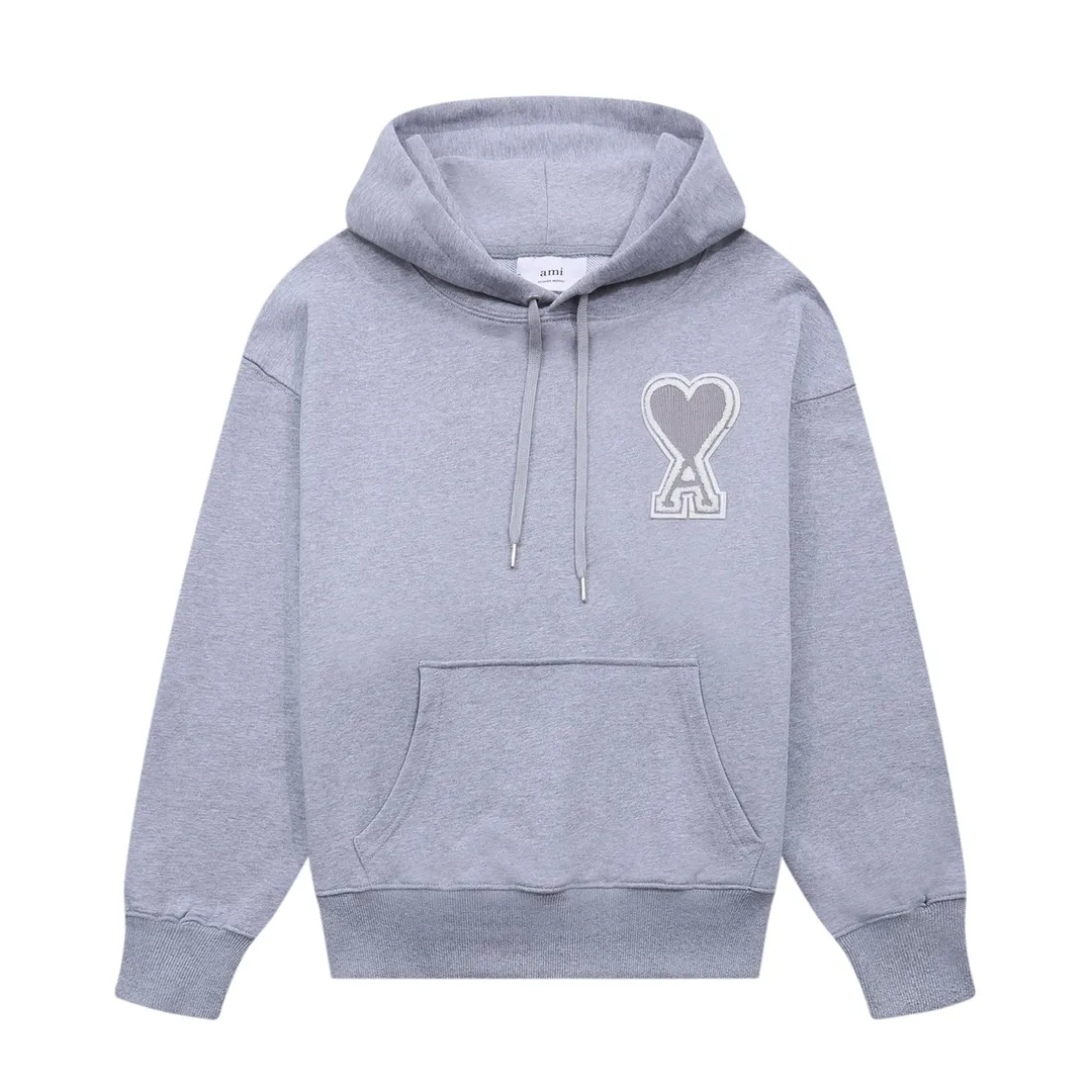 CY610#ami Alexandre Mattiussi21SS embroidered red heart solid color big heart hooded peach heart sweatshirt, same style for men and women, 10S thickened cotton sweatshirt 380G terry fabric, color: black, white, gray, red, green, pink. Size: S-XL