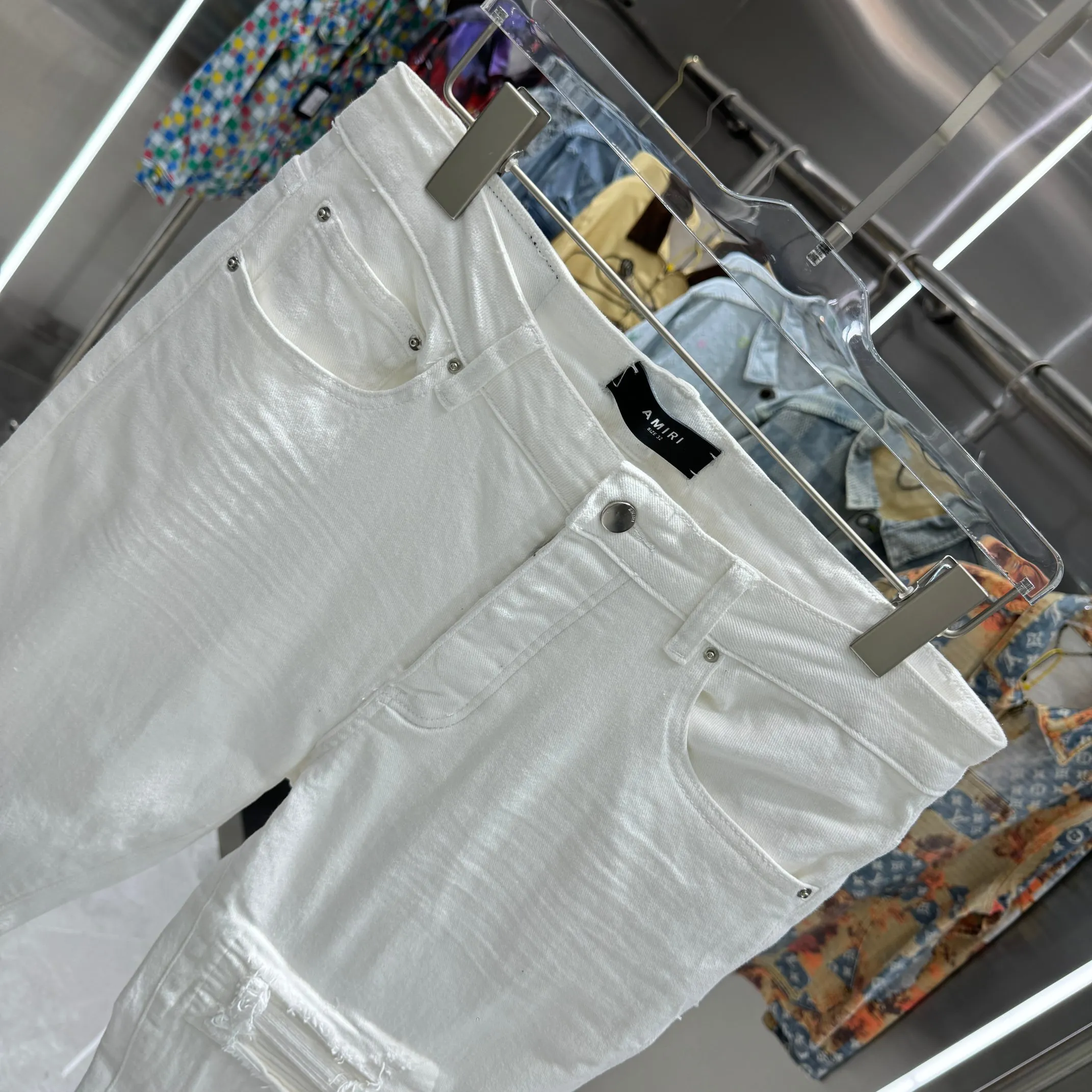 P290 Amiri ripped craft street fashion slim fit stretch jeans Color White Size 30 32 34 36 38