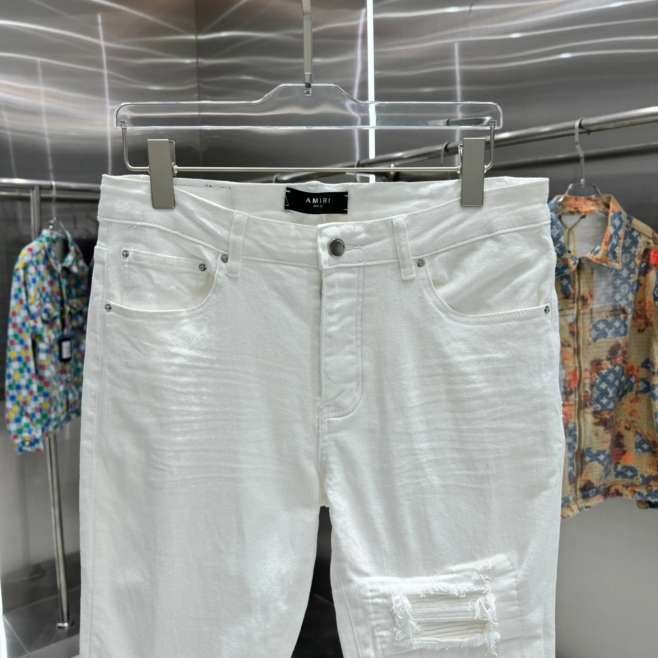 P290 Amiri ripped craft street fashion slim fit stretch jeans Color White Size 30 32 34 36 38