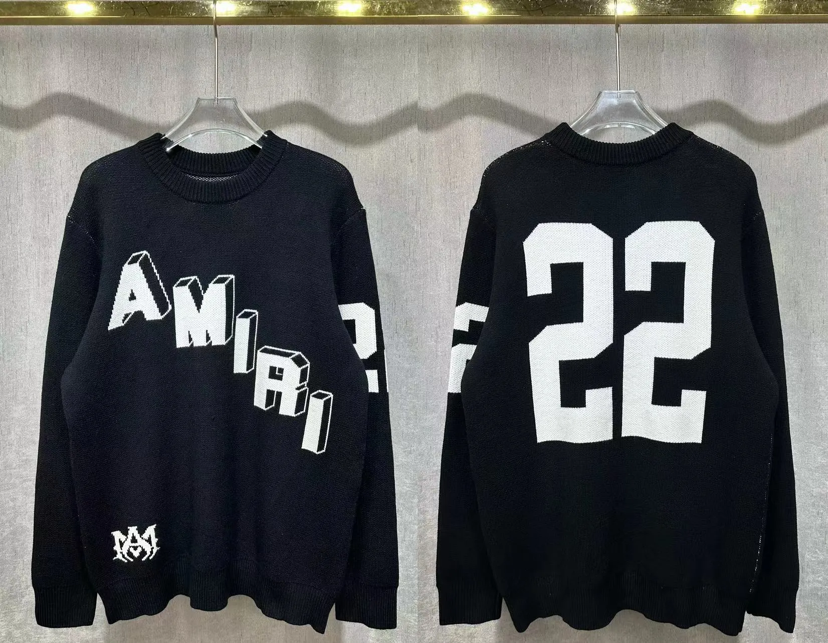 P230 🎉AMIRI new autumn and winter sweater Amiri exclusive logo jacquard on the front, 22 number jacquard on the back Color: White Black Size: S M L XL XXL